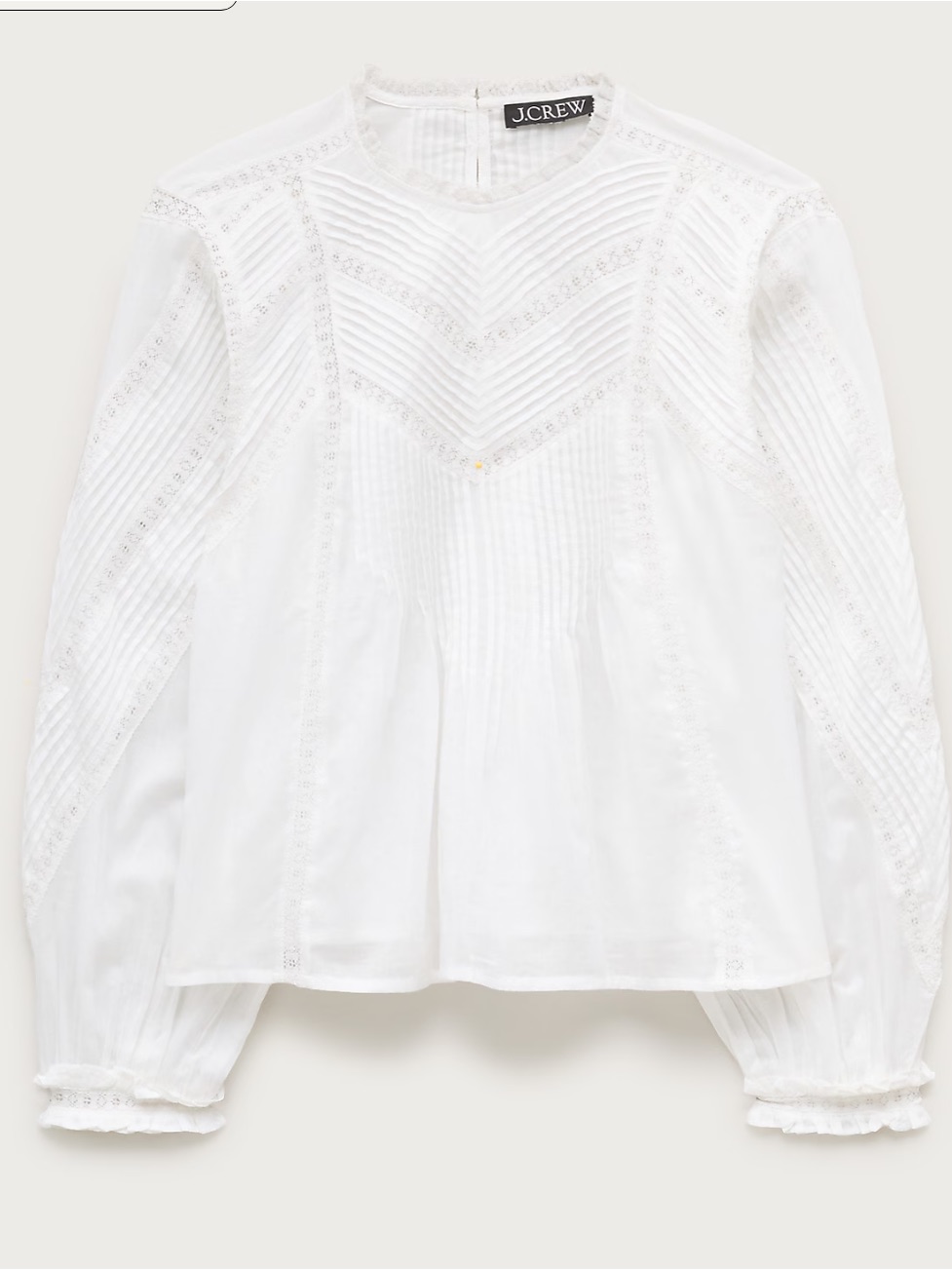 J Crew White Lace-Trim Pintuck Top In Cotton Voile